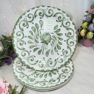 Artisan de Luxe Rose SCROLL MELAMINE Dinner Plates Set of 4 New Green white New